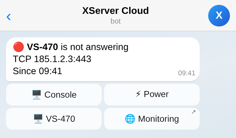 Monitoring alert with Console and Power buttons