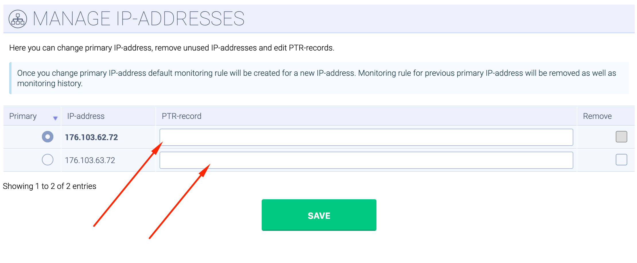 PTR records
